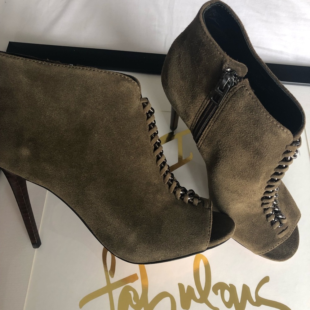 COACH peep toe booties w/chain detail